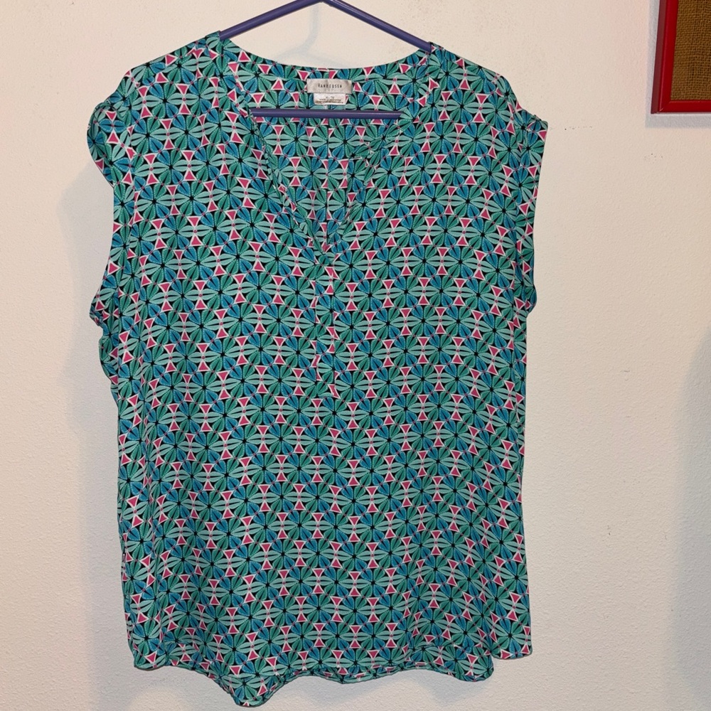 Van Heusen XL Teal and Pink Geometric Blouse